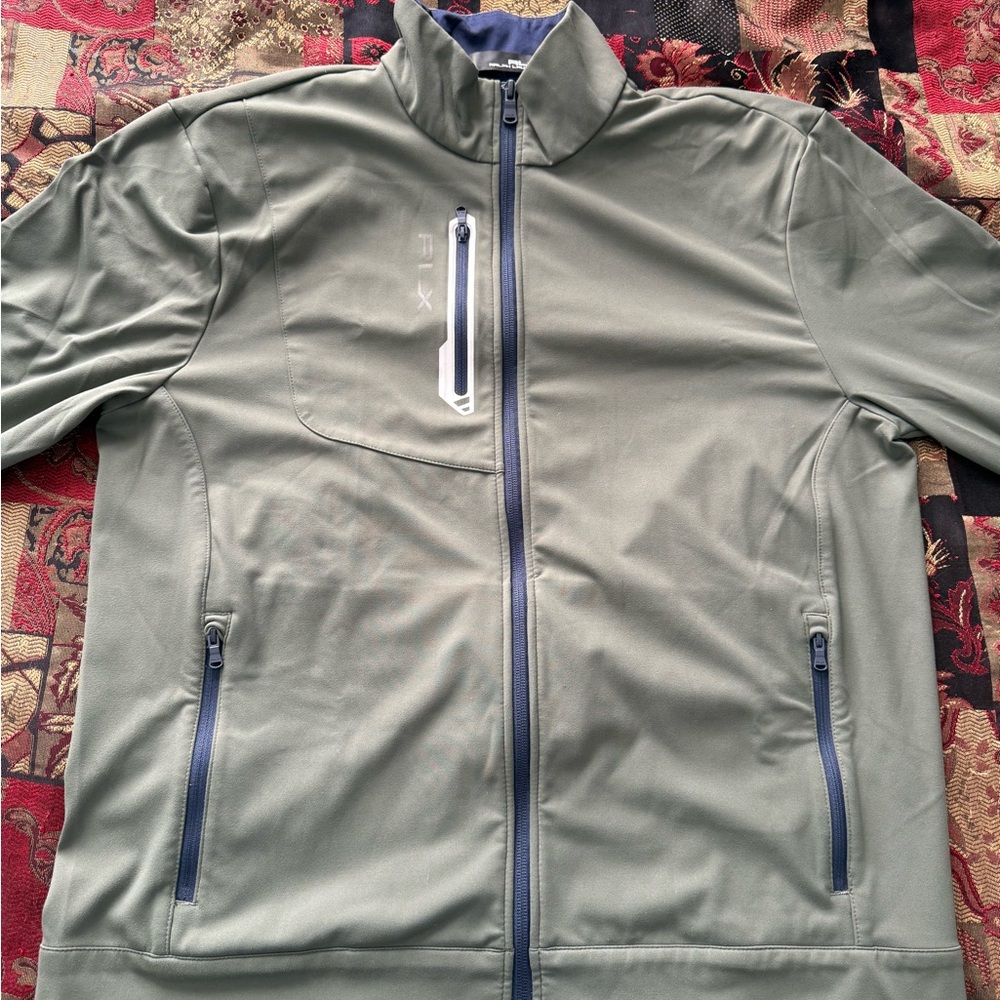 RLX Ralph Lauren Olive Green/Navy Blue Softshell Zip Performance Jacket
